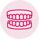 A line drawing of a pair of teeth on a pink background