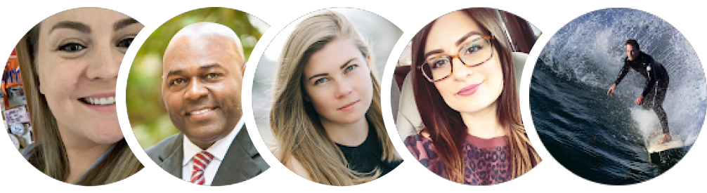 A collage of headshots next to each other in circles