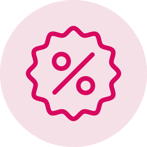 A line drawing of a percent sign in a pink circle