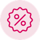 A line drawing of a percent sign in a pink circle