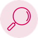 A magnifying glass icon in a pink circle on a pink background.