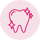 A line drawing of a sparkling tooth in a pink circle