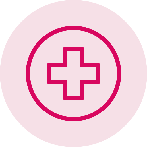 A pink cross in a circle on a pink background