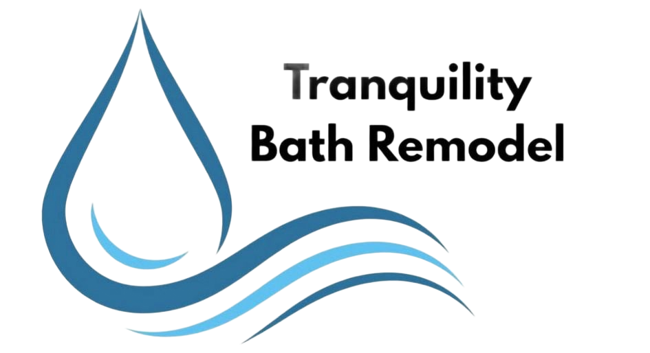A logo for Tranquility Bath Remodel featuring a yellow gear framing a house icon above the business name in black and gold.