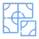 A blue icon showing three joined squares and one separated square, each with a curved line in one corner.