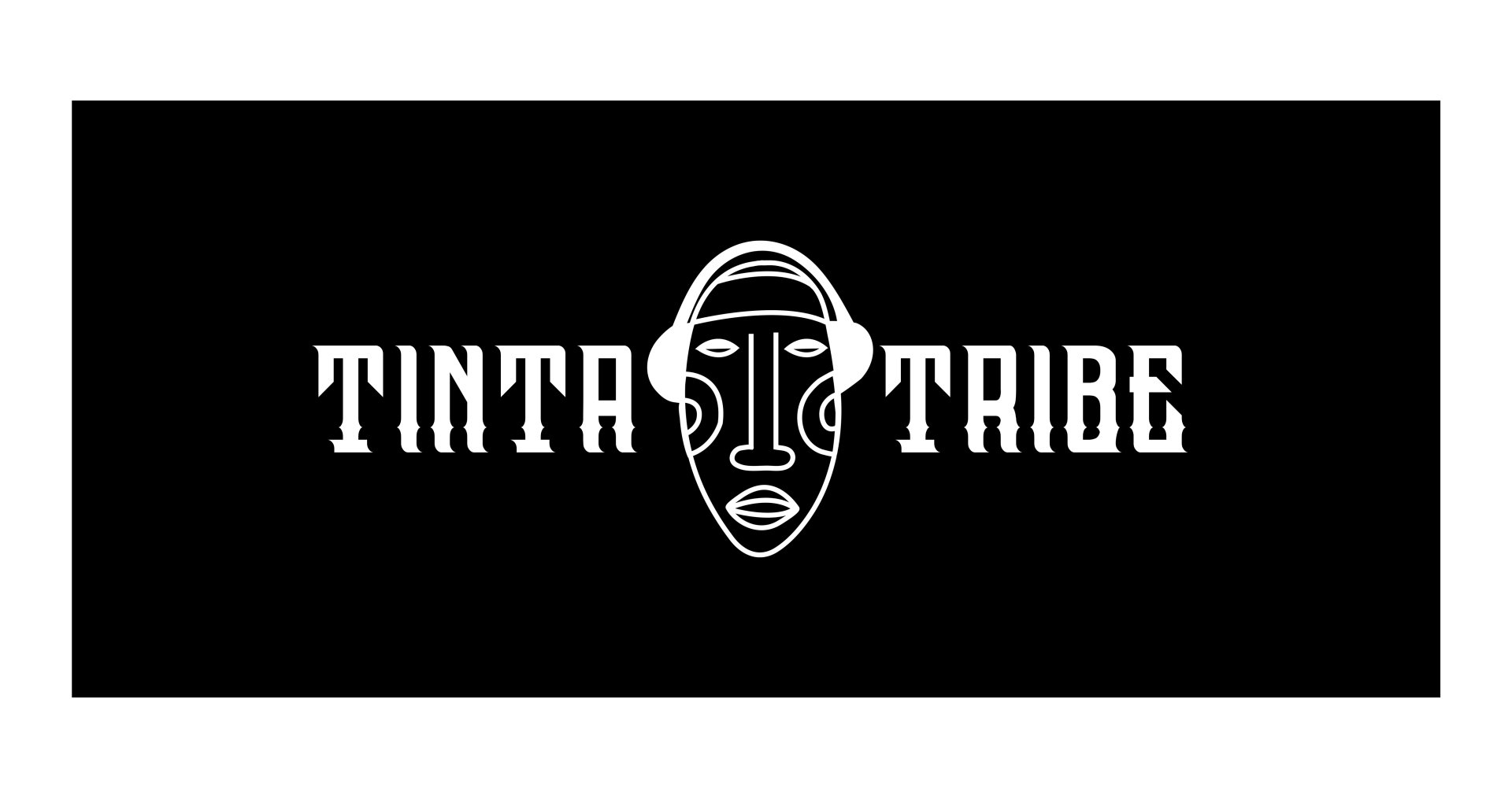 A black and white logo with a mask on it.