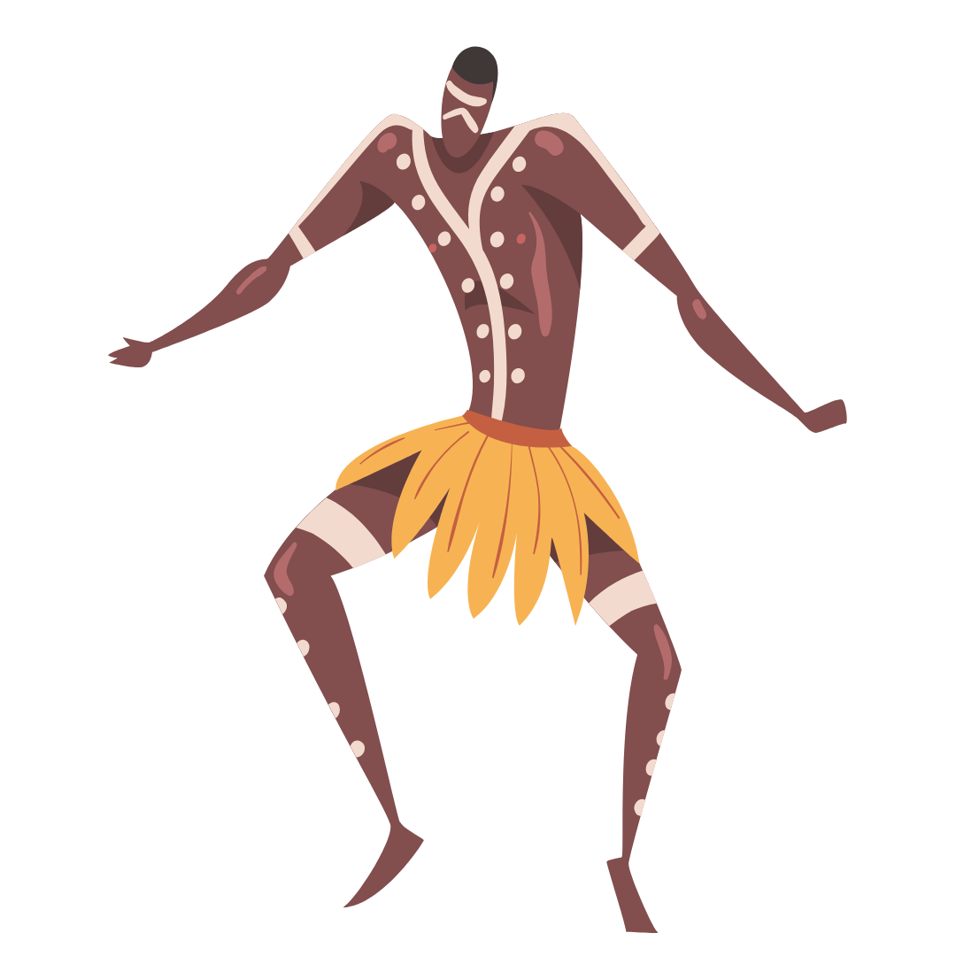 A cartoon illustration of a man in a yellow skirt dancing.