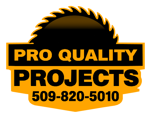Logo for Pro Quality Projects: saw blade over a yellow and black sign with the words PRO QUALITY PROJECTS and a phone number.