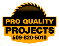 Logo for Pro Quality Projects: saw blade over a yellow and black sign with the words PRO QUALITY PROJECTS and a phone number.