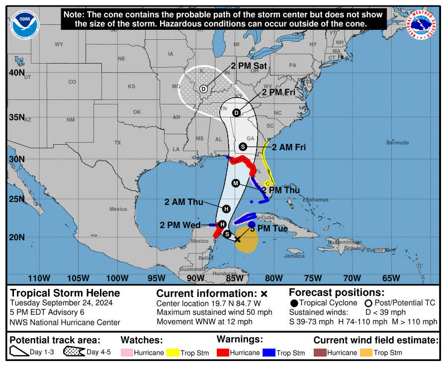 A map of the united states showing the path of a hurricane.