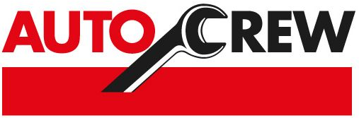 Logo AUTO CREW in rosso, nero e bianco con testo stilizzato in grassetto