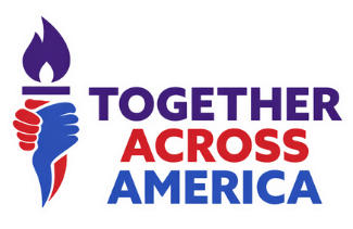 A torch held by two hands with flames at the top.