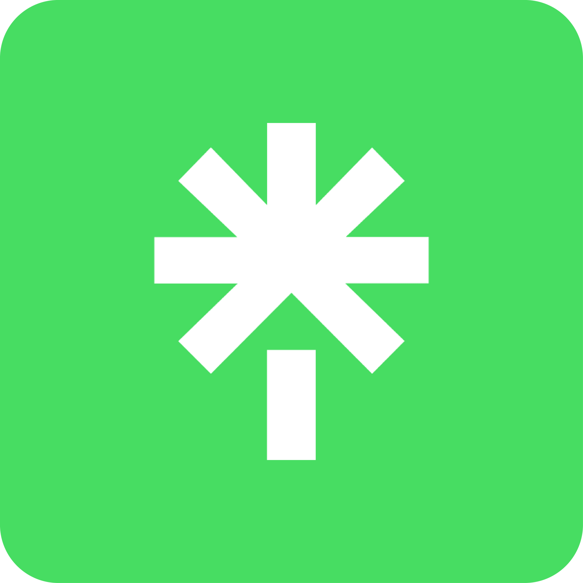 White asterisk symbol with a vertical line below, on a green square background.