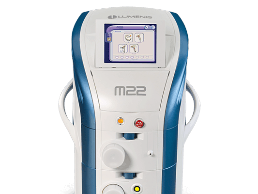 A blue and white device with the letters m22 on it
