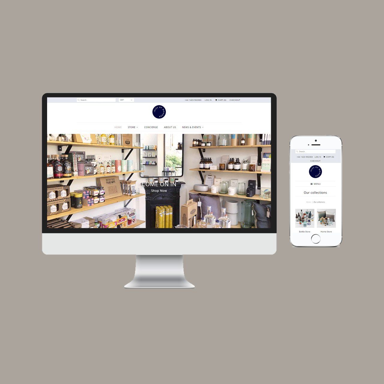 Ecommerce website design showing site on desktop and smartphone