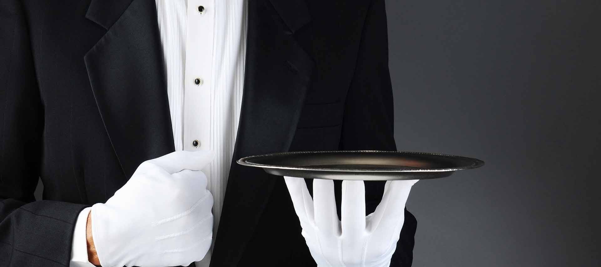 Marketing services concept waiter with a tray