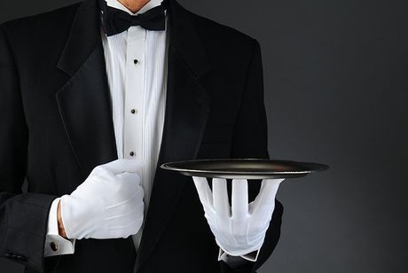 Marketing services concept - waiter with tray