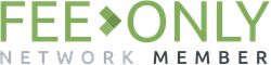 A green and white logo for fee only network member