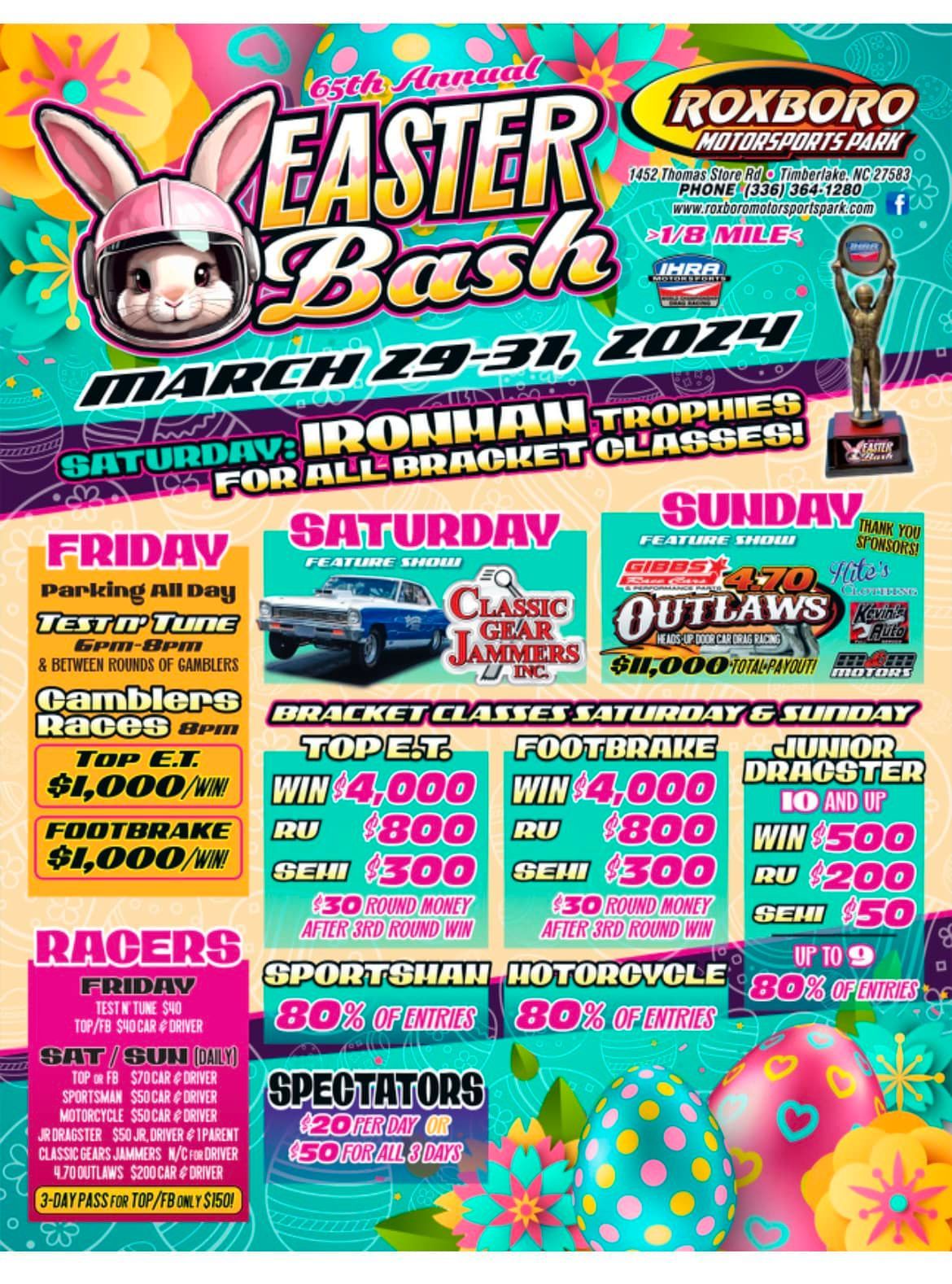 A Poster For A Easter Bash With A Bunny On It - Timberlake, NC - Roxboro Motorsports Park