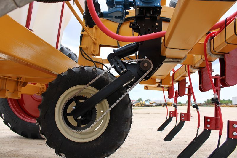 A close up of a wheel on a tractor