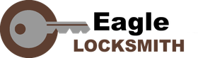 Eagle Locksmith logo with a brown key icon and black and brown text on a white background
