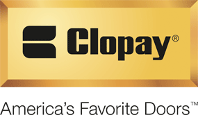 Clopay logo on a gold banner with the slogan “America’s Favorite Doors”