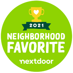 2021 Nextdoor Neighborhood Favorite badge in green with a gold trophy icon