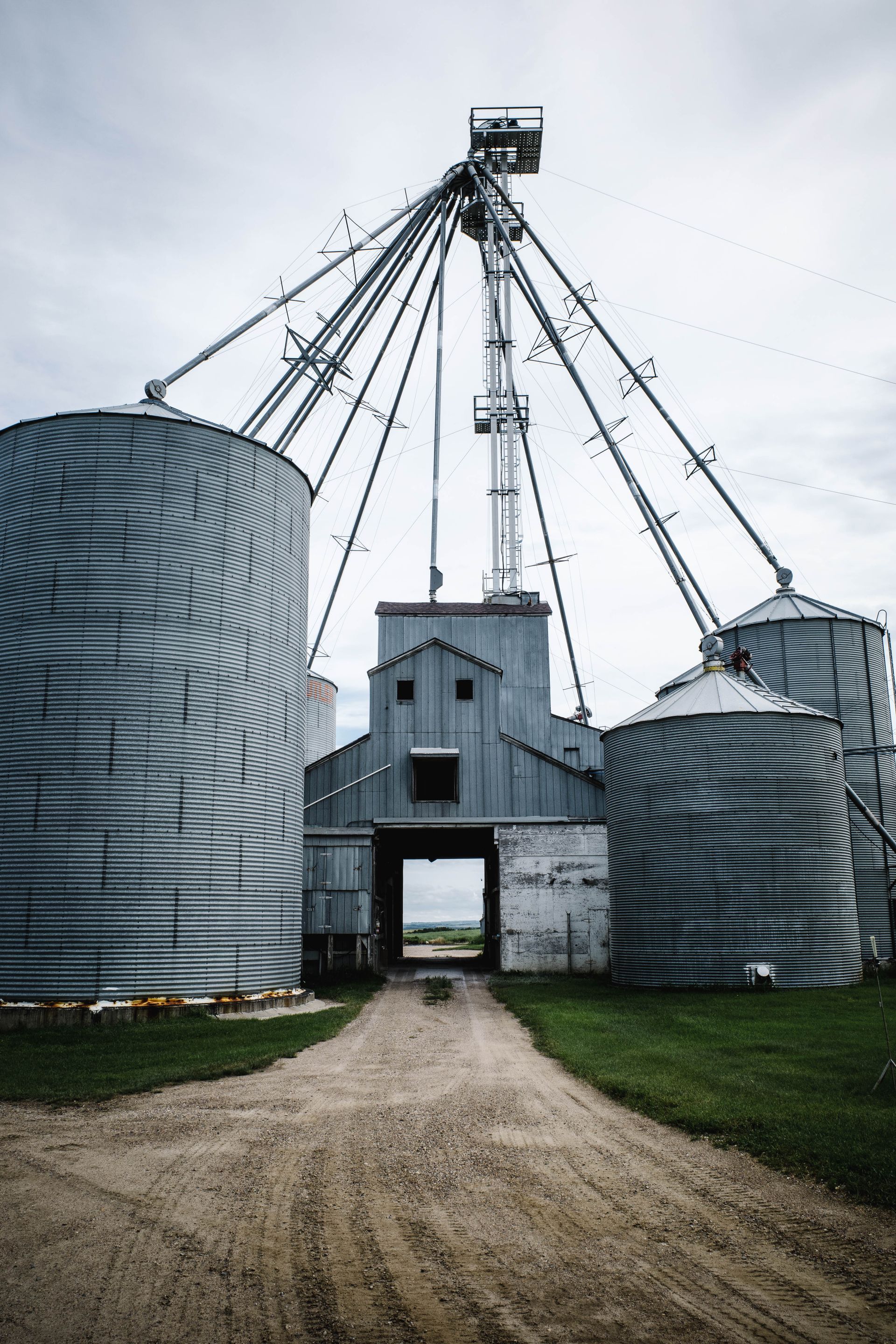 Grain elevators on Perkins Farm in Wainwright, Alberta