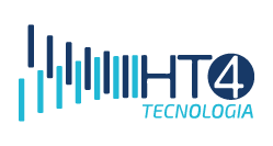 Logotipo da HT4 Tecnologia, com linhas azuis e verde-água formando uma figura. 