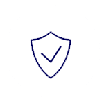 A shield with a check mark inside of it on a white background.