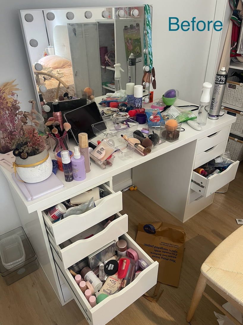 An unorganised bedroom desk on the Gold Coast
