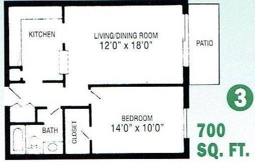 Floor Plan - 1 bed 1 bath