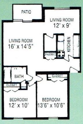 Floor Plan - 2 bed 1 bath