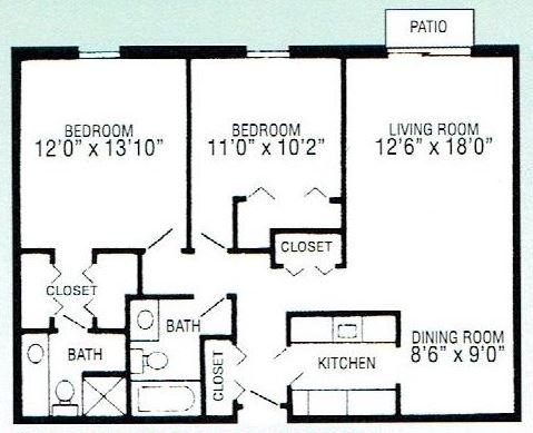 Floor Plan - 2 bed 2 bath