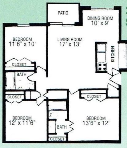 Floor Plan - 3 bed 2 bath
