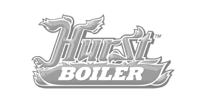 Hurst Boiler logo in gray with stylized text and a flame design.