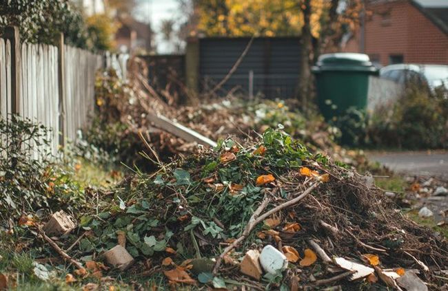 garden waste like leaves, twigs and branches outside of house garden waste like leaves, twigs and branches outside of house