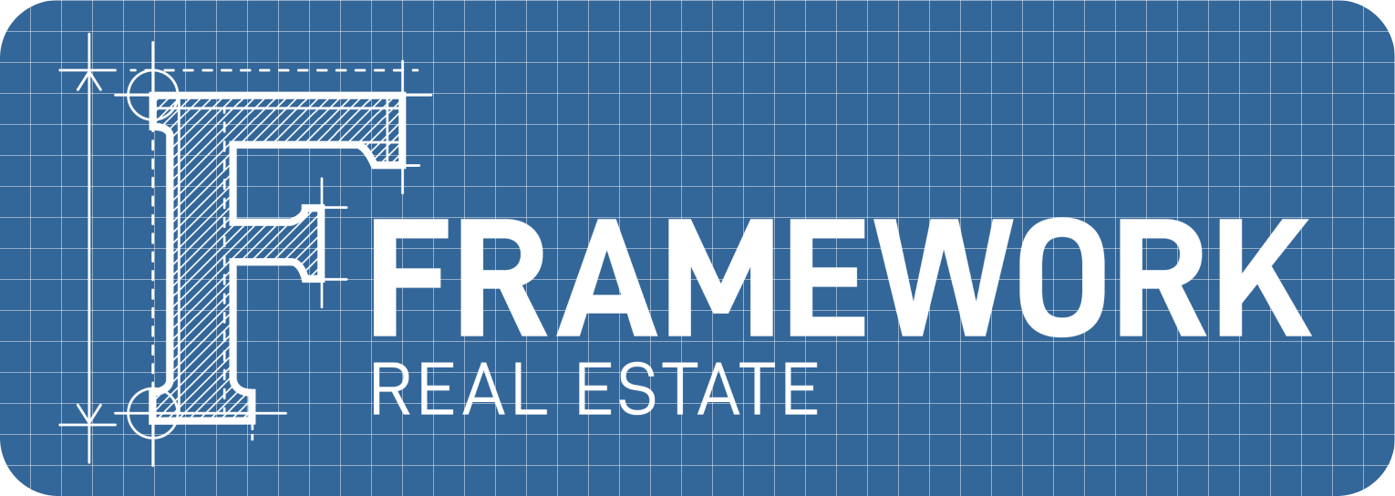 A blueprint of the letter f with the word framework below it