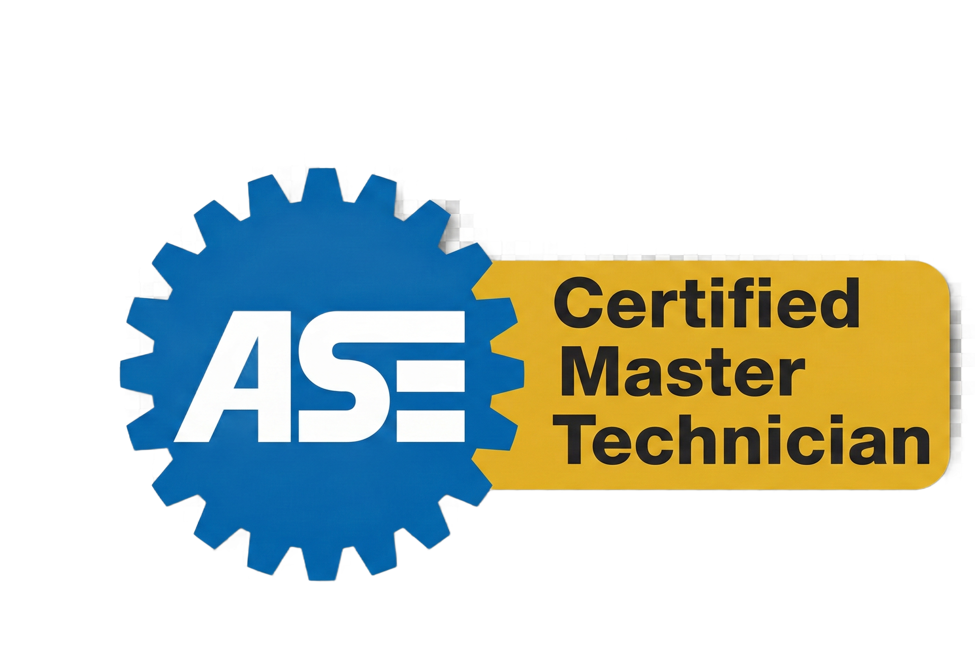 Blue ASE logo with a gear symbol and a gold rectangular bar reading