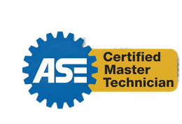 Blue ASE logo with a gear symbol and a gold rectangular bar reading 