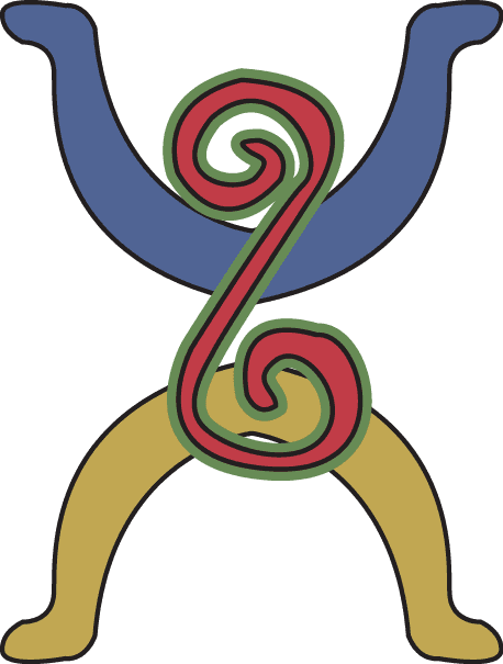 A drawing of a person with a swirl in the middle