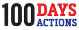 A red , white and blue logo for 100 days 100 actions