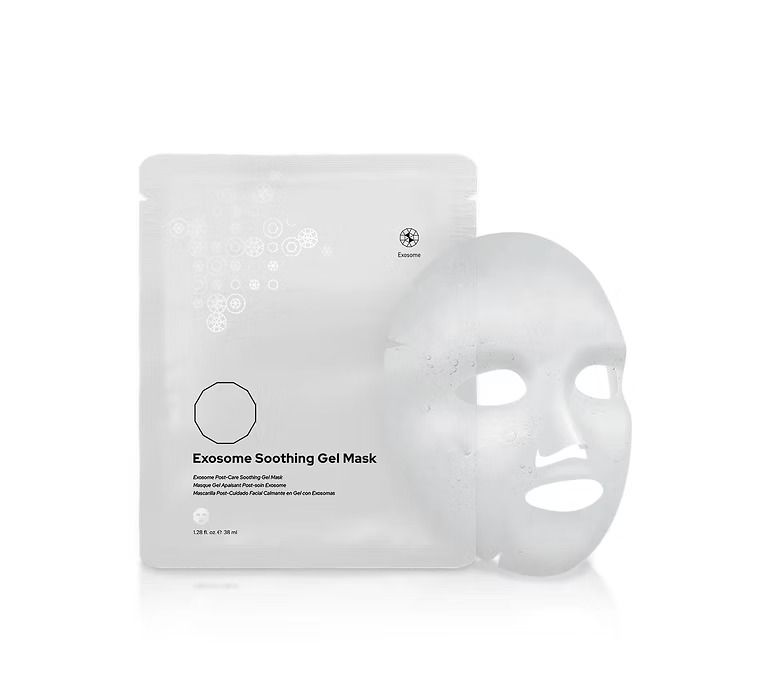 White gel face mask next to its sachet; 