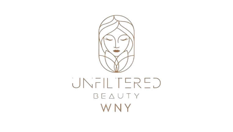 Logo for "Unfiltered Beauty WNY". A woman's face in a light brown oval with closed eyes. Text: "Unfiltered Beauty WNY".