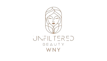 Logo for "Unfiltered Beauty WNY". A woman's face in a light brown oval with closed eyes. Text: "Unfiltered Beauty WNY".