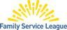 A logo for the family service league with a sun in the middle.
