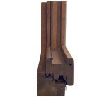 Sezione trasversale del telaio di una porta in legno, che mostra la struttura a strati con una scanalatura per la porta.