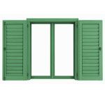 Finestra verde con persiane aperte.