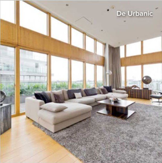 Long L shaped sofa and coffee table