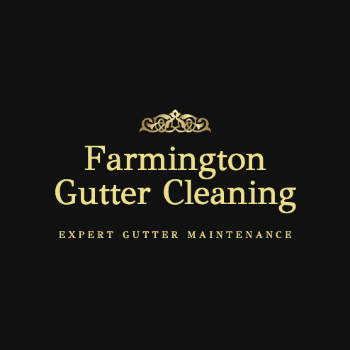 A black and gold Farmington gutter cleaning website logo.